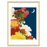 Moonlight, Vintage Botanical Nature Floral, Night Sky Illustration, Bohemian Eclectic Plants Blossom Starry Night thumbnail