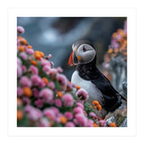 Puffin Bird Among Colorful Wildflowers In Bloom (Print Only) thumbnail