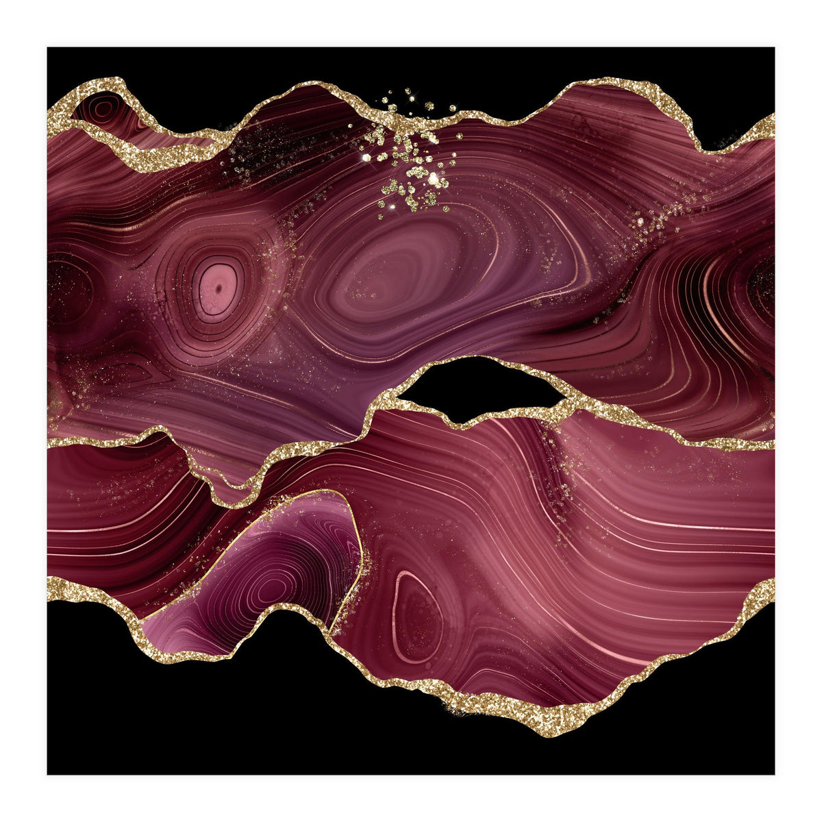 Burgundy & Gold Glitter Agate Texture 03  (Print Only)