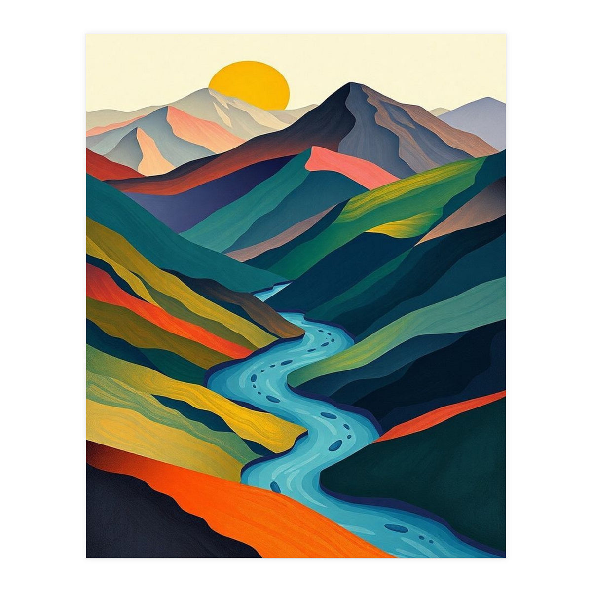 Minimalist Mountain River Landscape (Print Only)