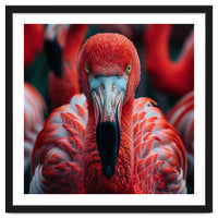 Close Up Flamingo Head With Bright Red Feathers