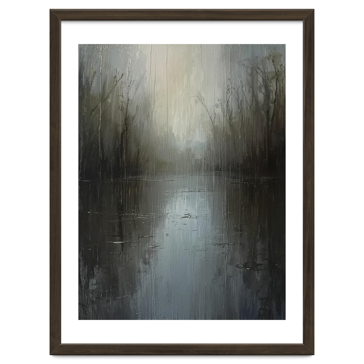 Ethereal Rainy Lake Forest Oil Painting
