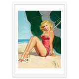 Sexy Pinup Girl On The Beach Under Big Sunshade thumbnail