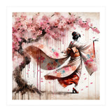 Geisha Under Cherry Blossoms In Motion (Print Only) thumbnail