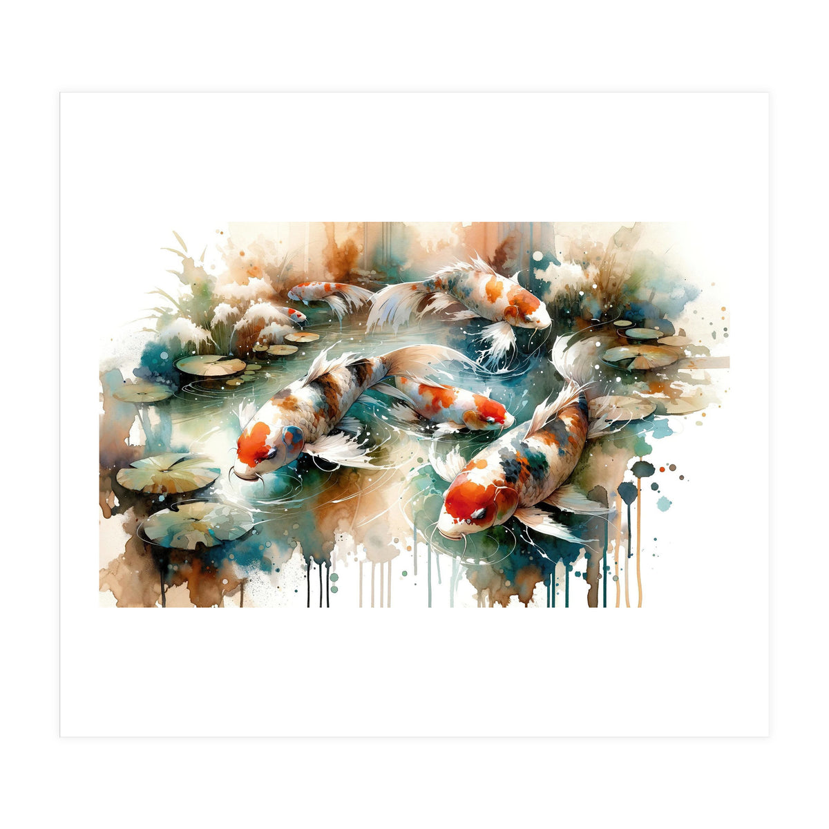Colorful Koi Fish In Pond (Print Only)