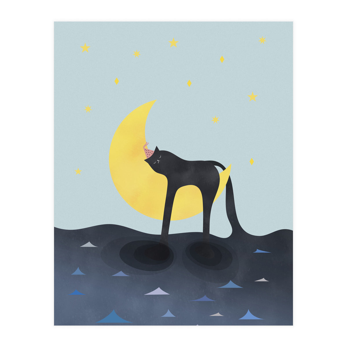 Beauty Sleep - Melting Cat on the crescent moon (Print Only)