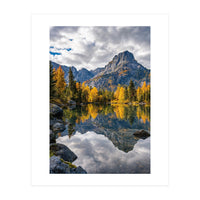 Golden Autumn Reflection: Majestic Mountain Wilderness Landscape (Print Only)