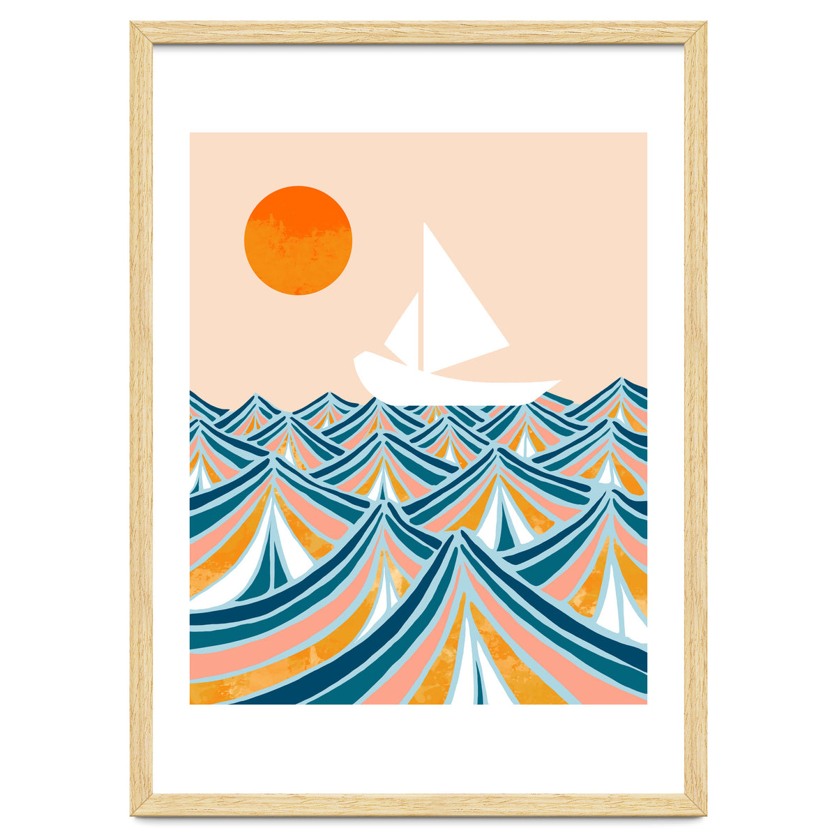 Set Sail, Ocean Boat Sailing Travel, Sea Cruise Summer Waves, Graphic Design Bohemian Modern Eclectic