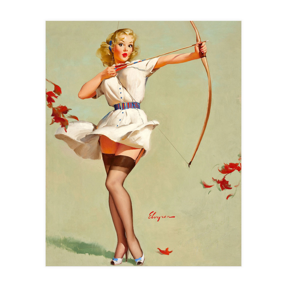 Pinup Sexy Girl Playing A Cupid (Print Only)