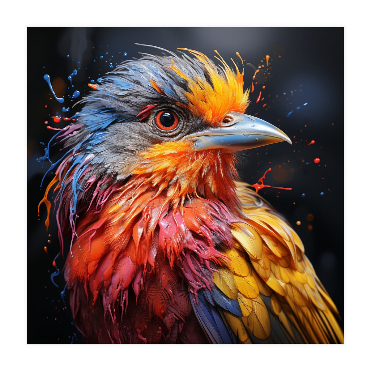 Vibrant Bird With Colorful Splatter Paint  (Print Only)