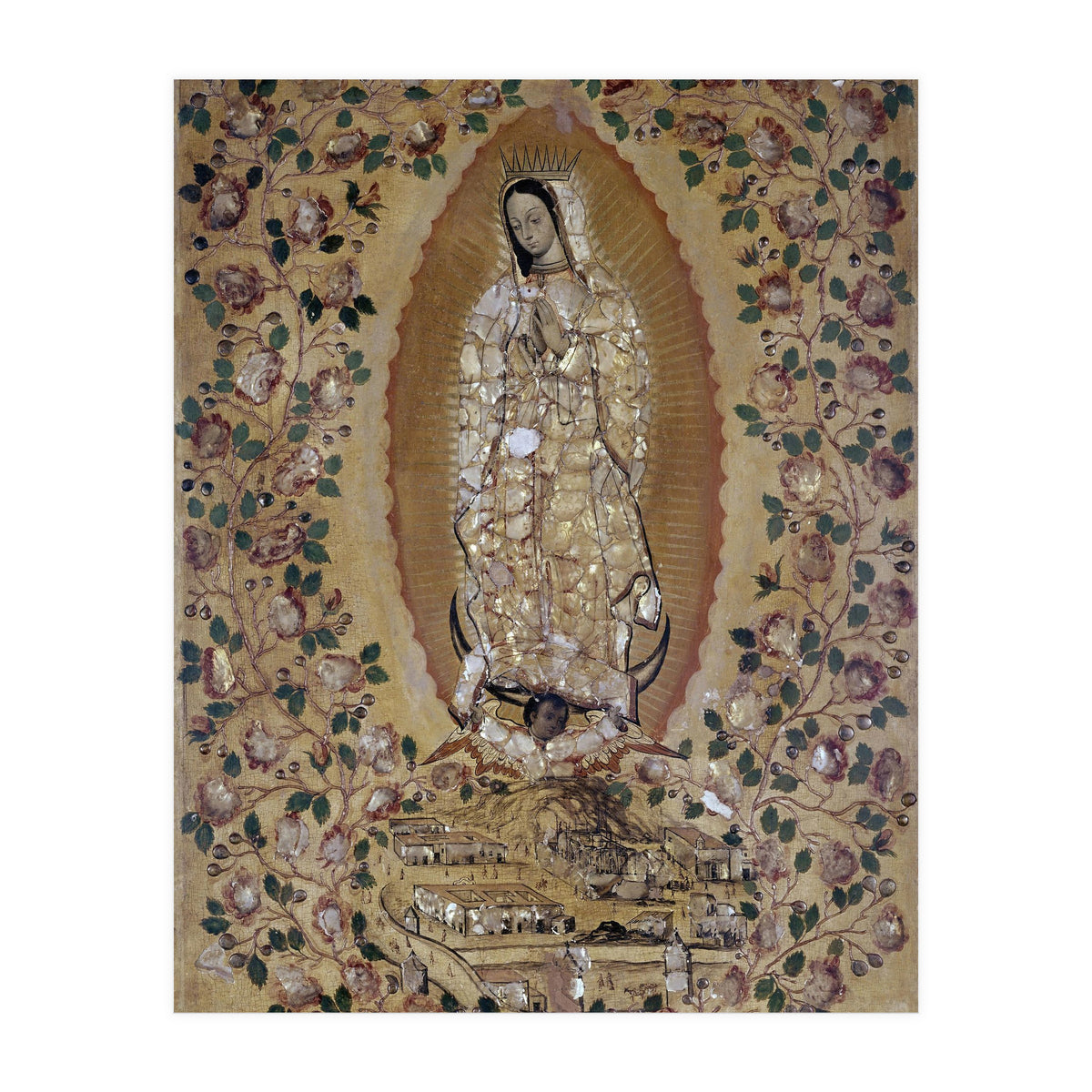 VIRGIN DE GUADALUPE - 1697 - ENCONCHADO PAINTING. JUAN y MIGUEL GONZALEZ PINTORES siglo XVII. (Print Only)