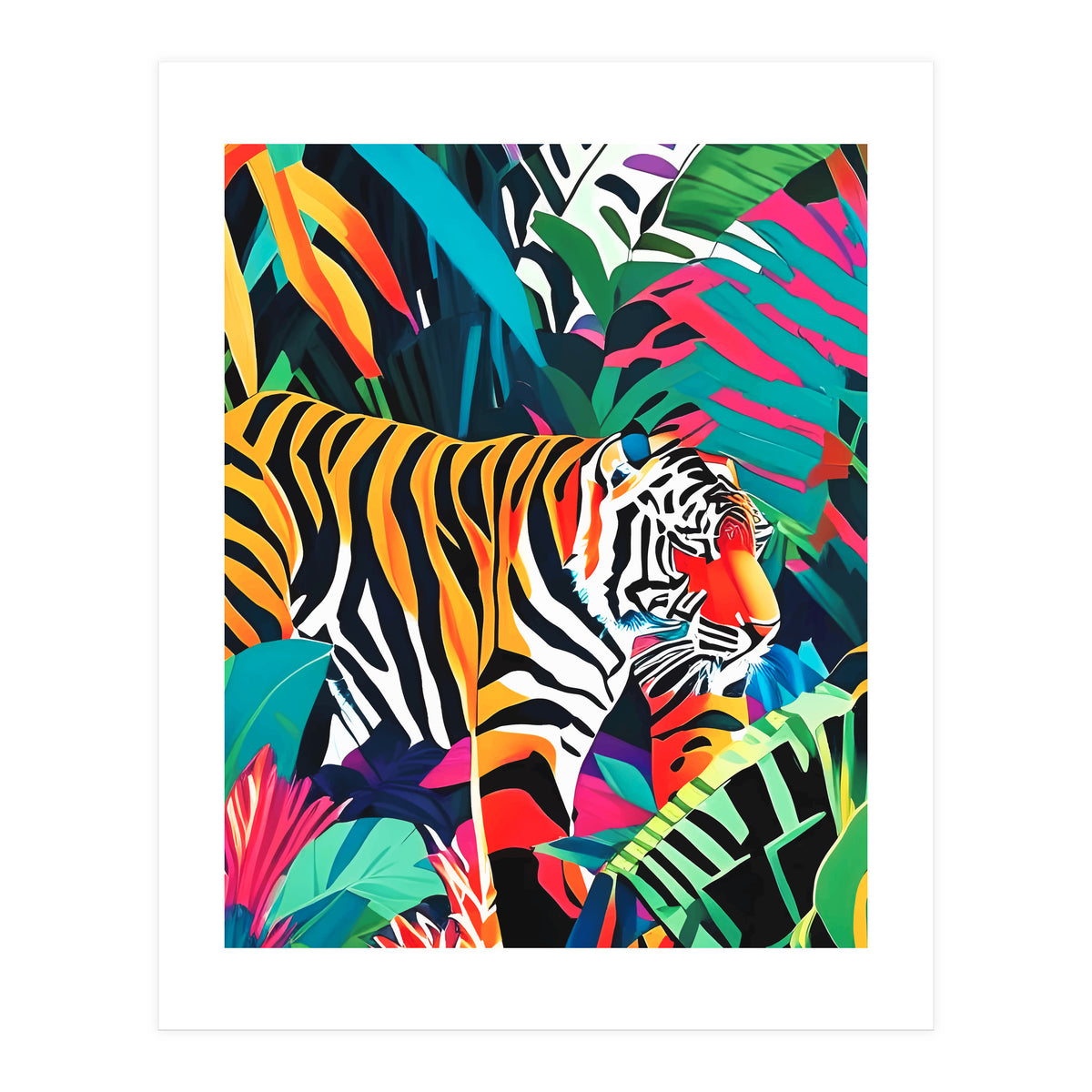 The Tigress, Fearless Wild Animal Tropical Jungle, Multicolor Cat Confidence Peaceful Calm Bohemian Eclectic (Print Only)