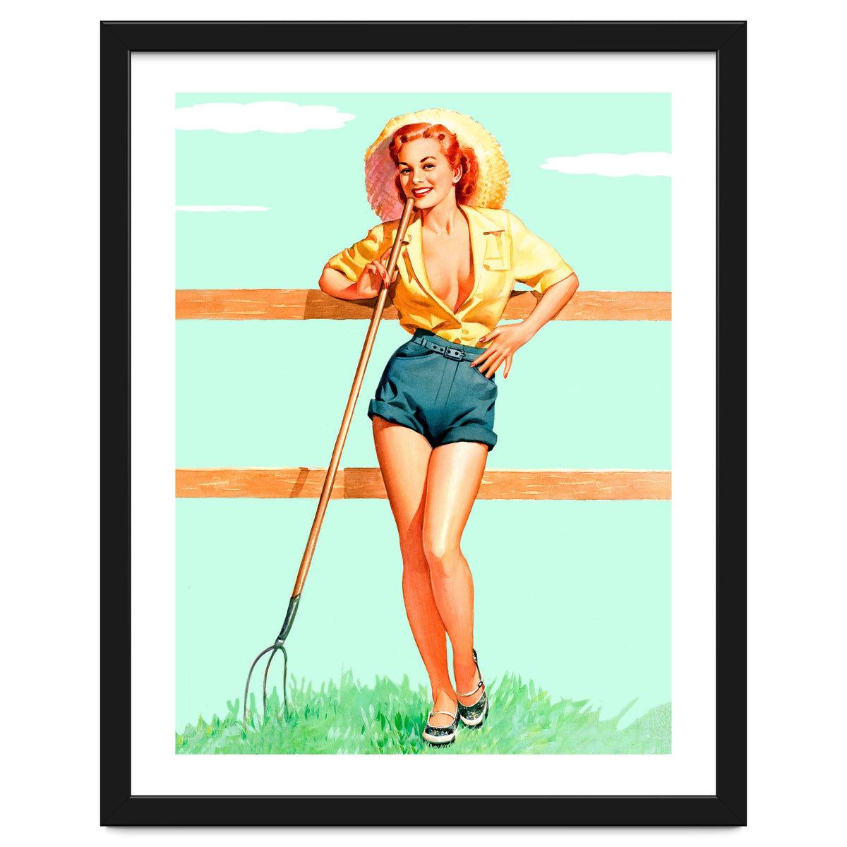 Pinup Country girl Posing With Pitchfork