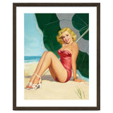 Sexy Pinup Girl On The Beach Under Big Sunshade thumbnail
