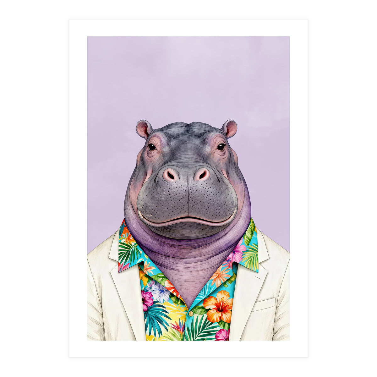 Hippopotamus in Gangster Havana Shirt (Print Only)