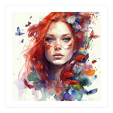 Watercolor Floral Red Hair Woman #9 (Print Only) thumbnail