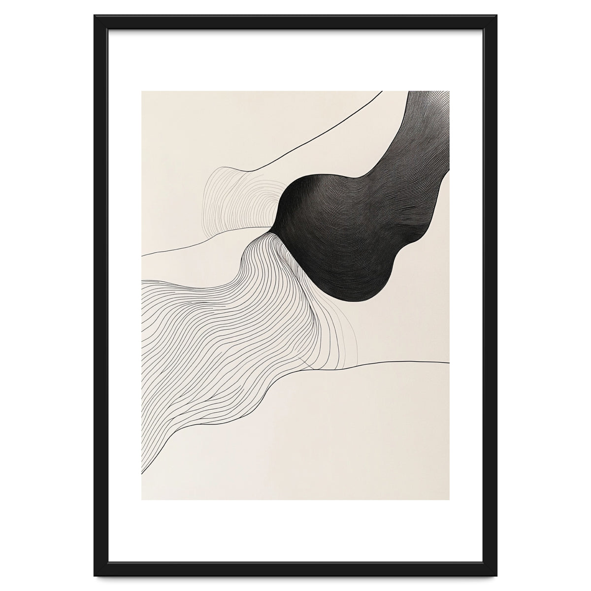 Abstract Black And White Organic Flowing Lines Art