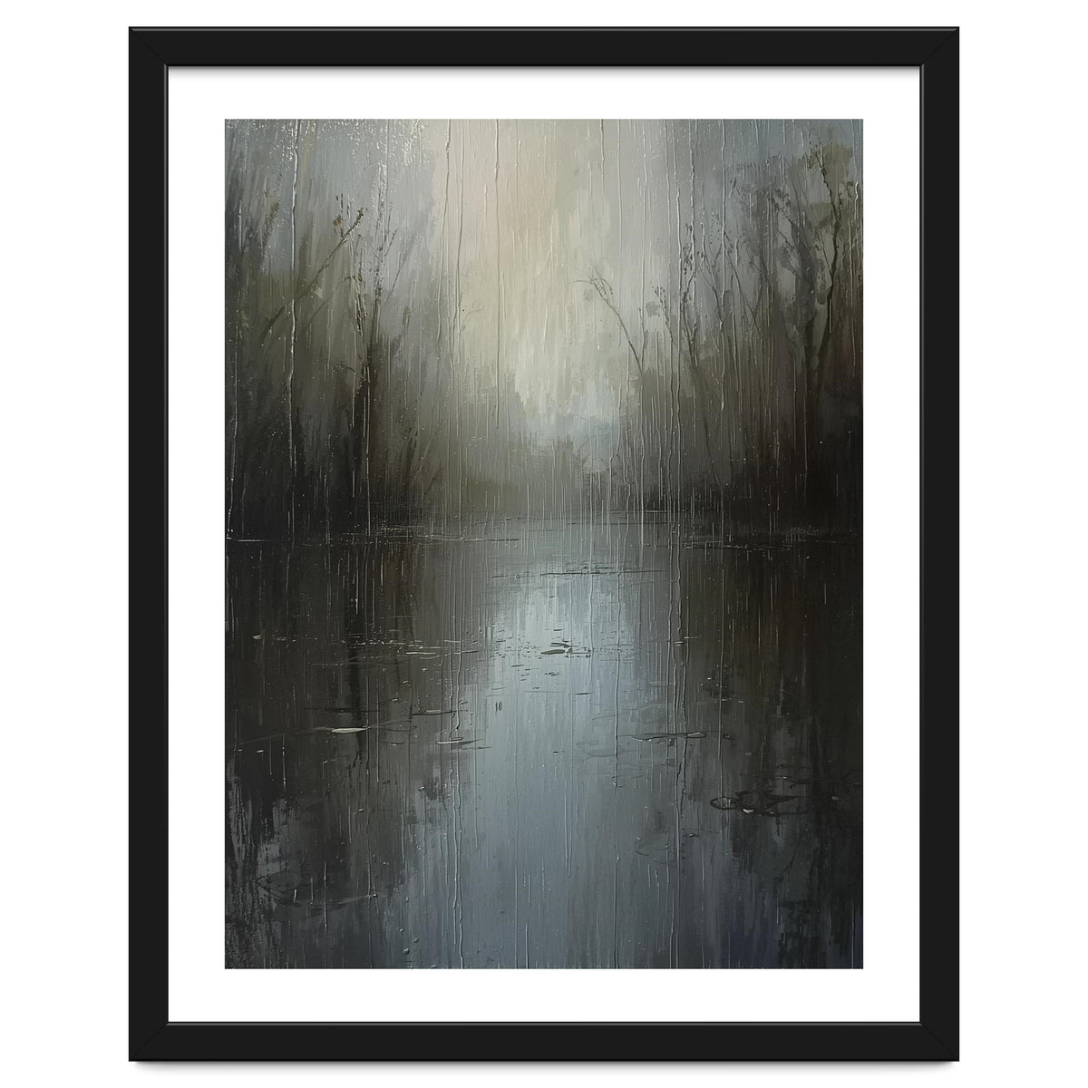 Ethereal Rainy Lake Forest Oil Painting