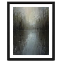 Ethereal Rainy Lake Forest Oil Painting