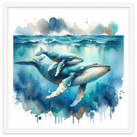 Mother And Calf Whales Watercolor