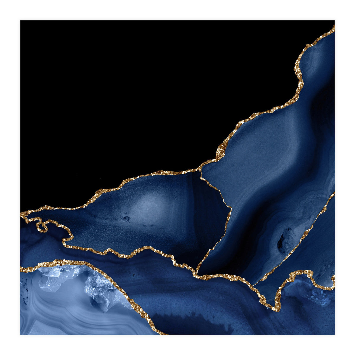 Navy & Gold Agate Texture 03  (Print Only)