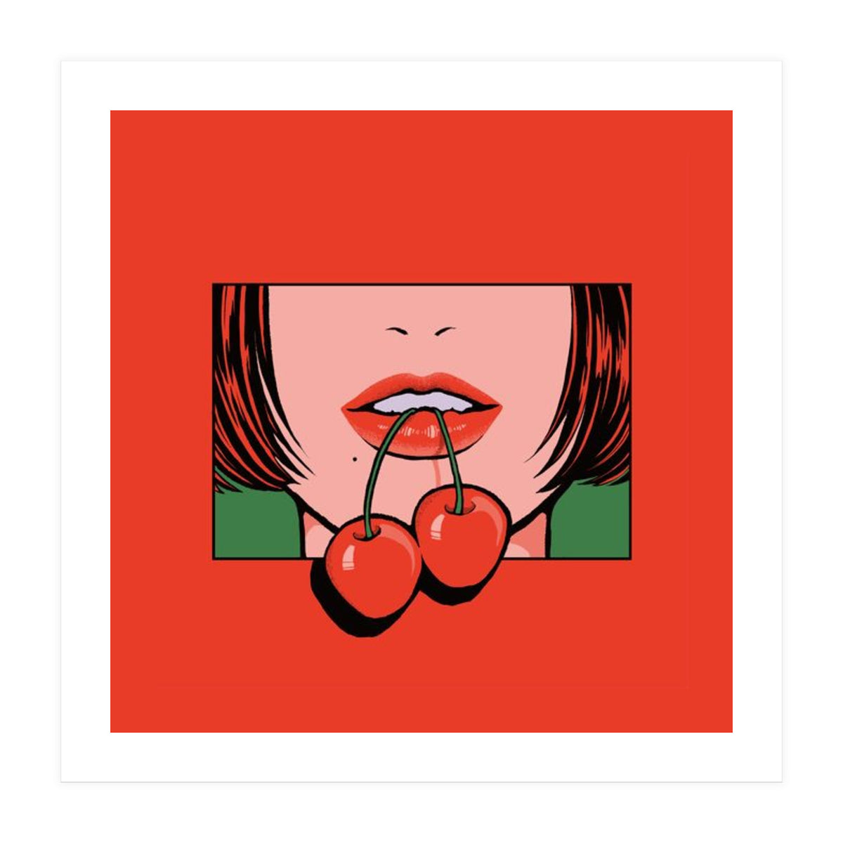 Pop Art Cherry Bold Lips With A Classic Design (Print Only)