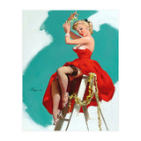 Sexy Pinup Girl In Red Dress Posing On a Ladder (Print Only) thumbnail