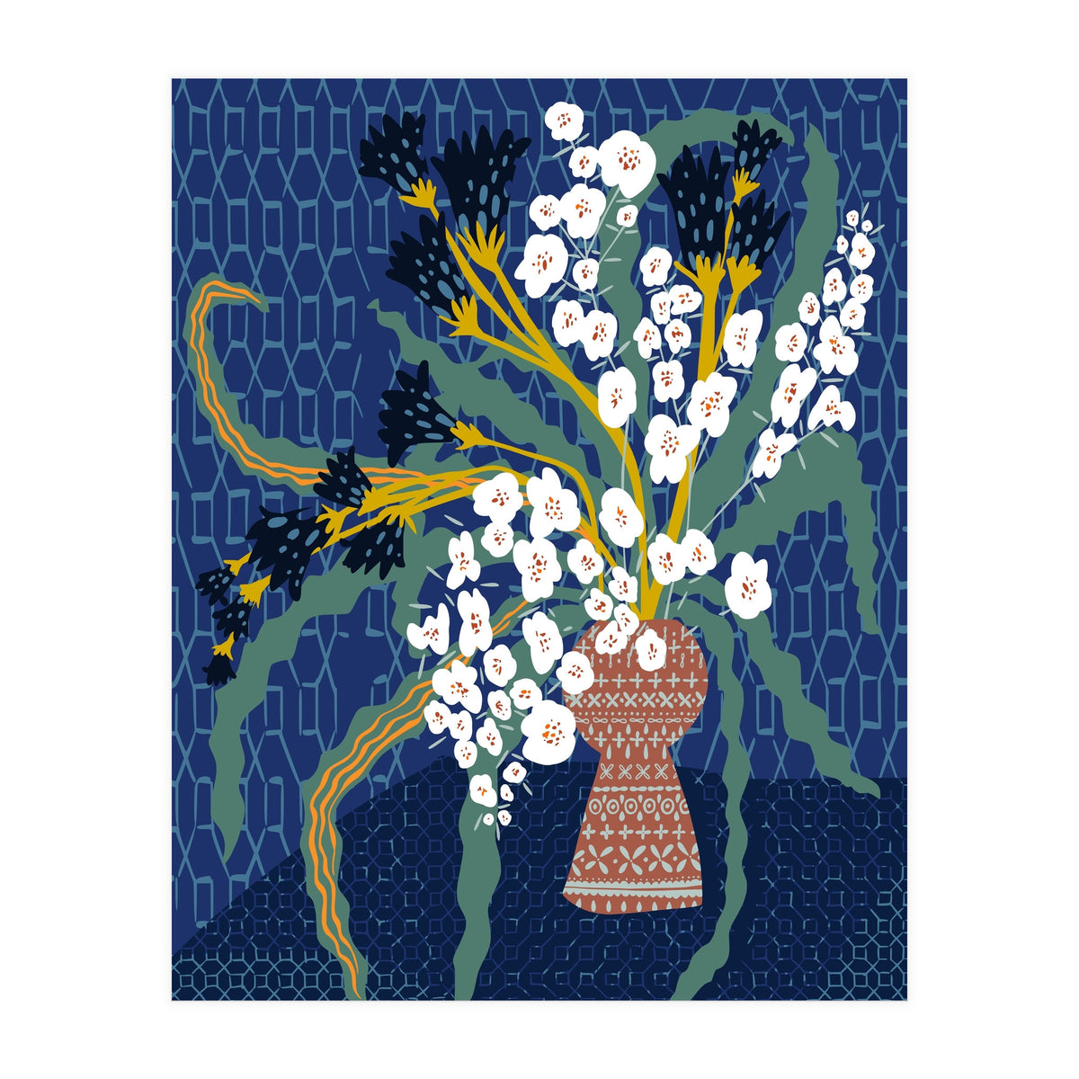 Floral contemporary still life dark blue (Print Only)
