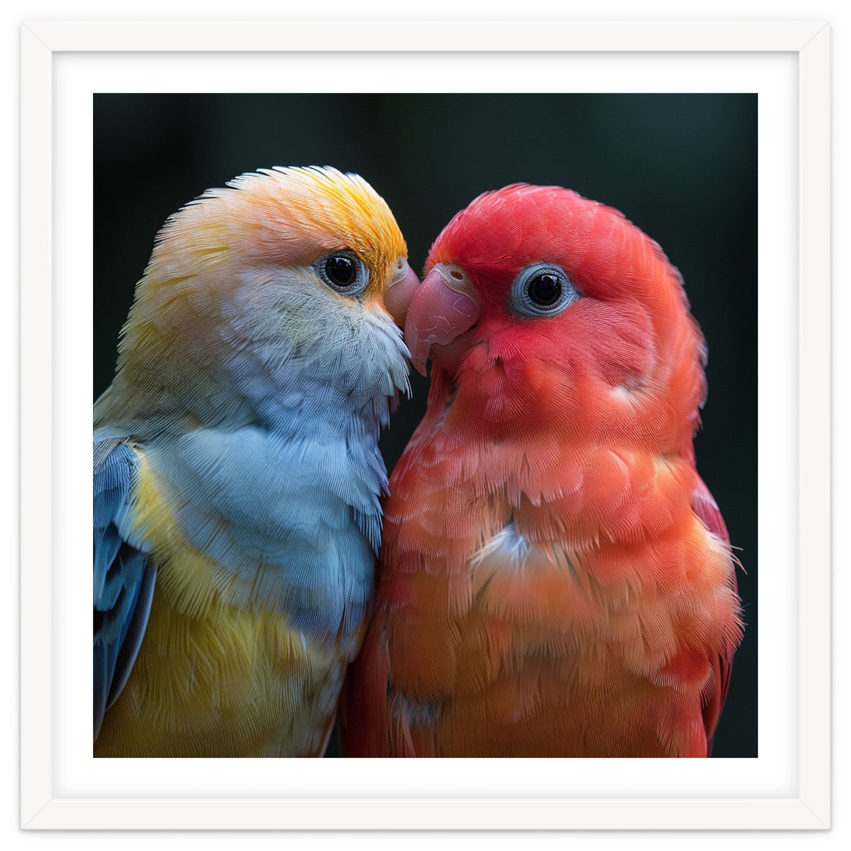Two Lovebirds Nuzzling Close Up Portrait