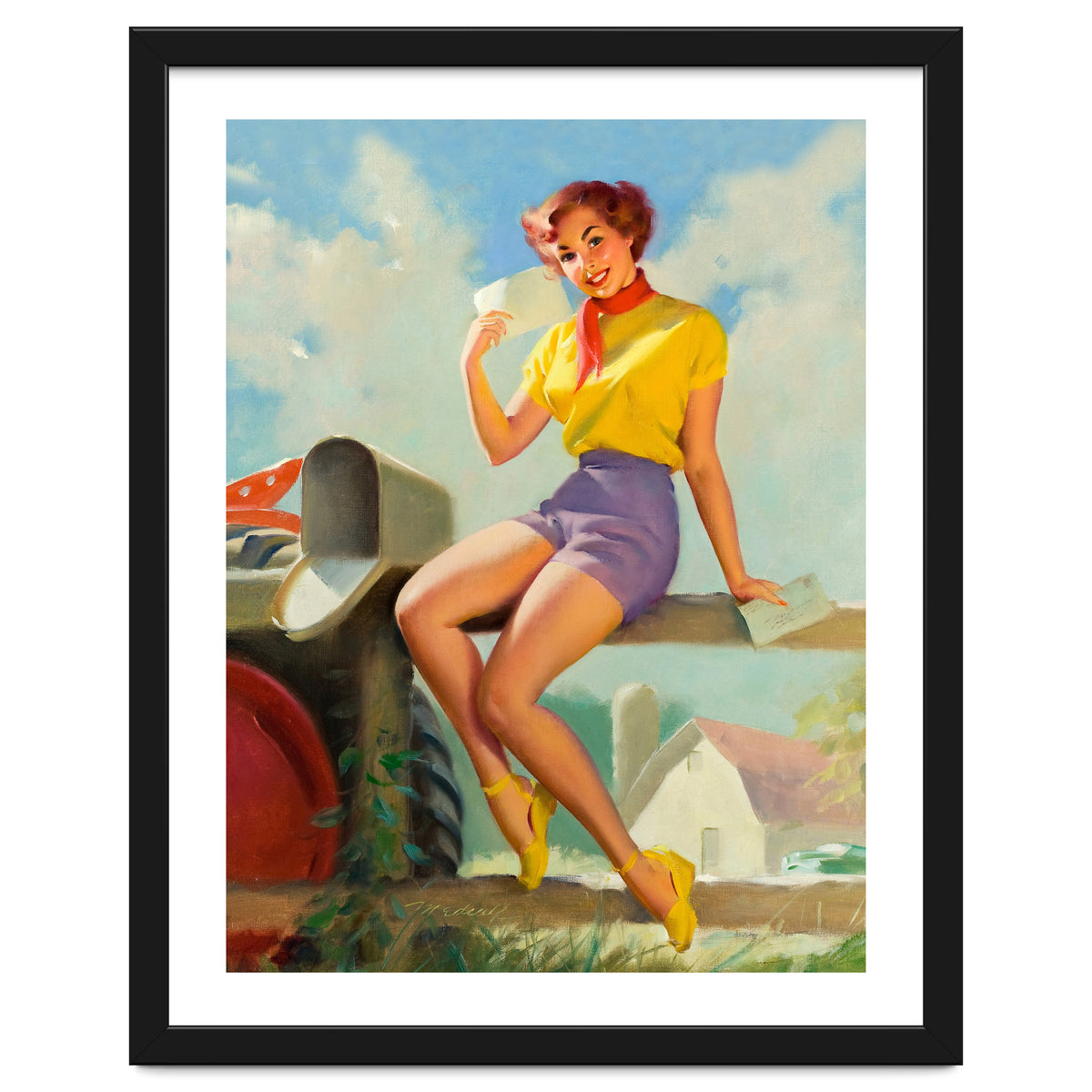 Pinup Girl On A Fence Showing A Love Letter