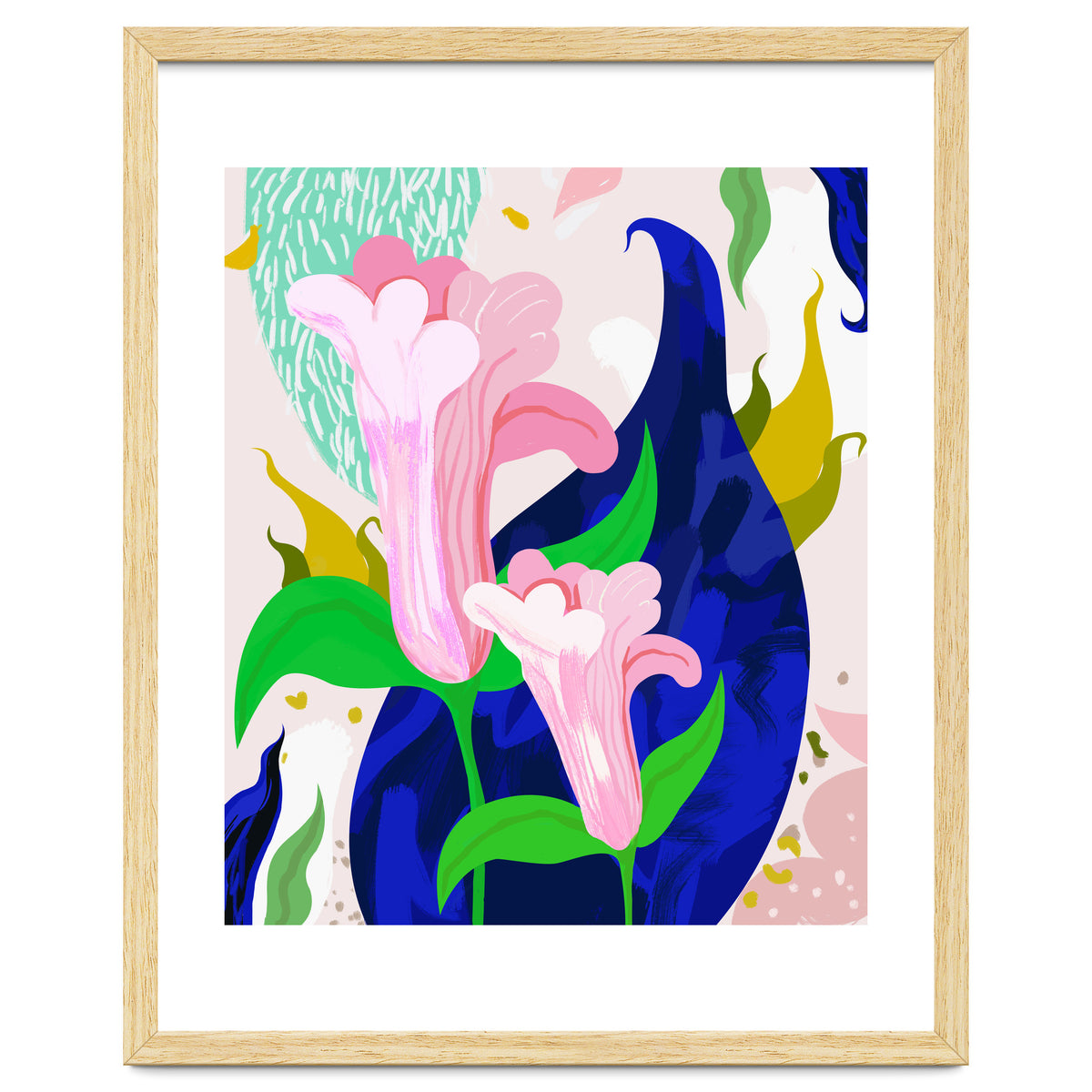 Blue Leaf | Abstract Botanical Floral Painting | Eclectic Pop of Color Nature | Jungle Plants