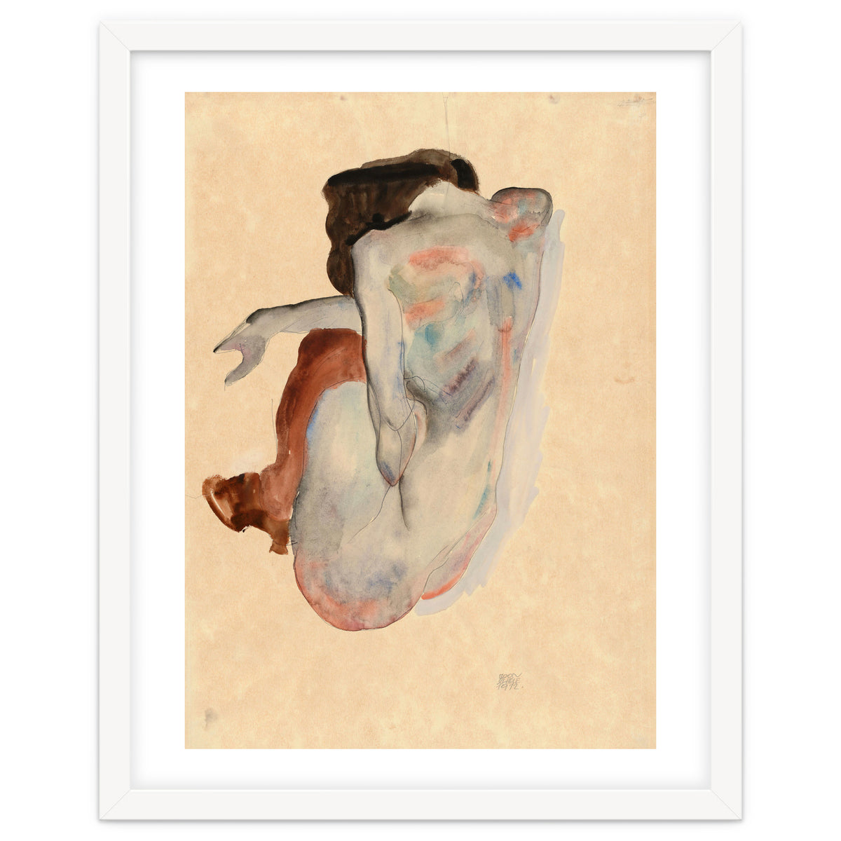 Crouching Nude in Shoes and Black Stockings, Back View.