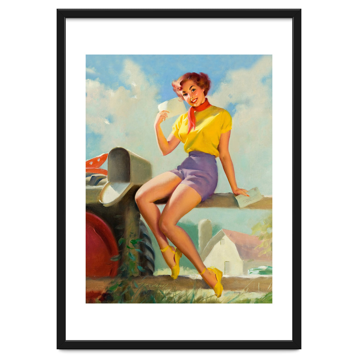 Pinup Girl On A Fence Showing A Love Letter