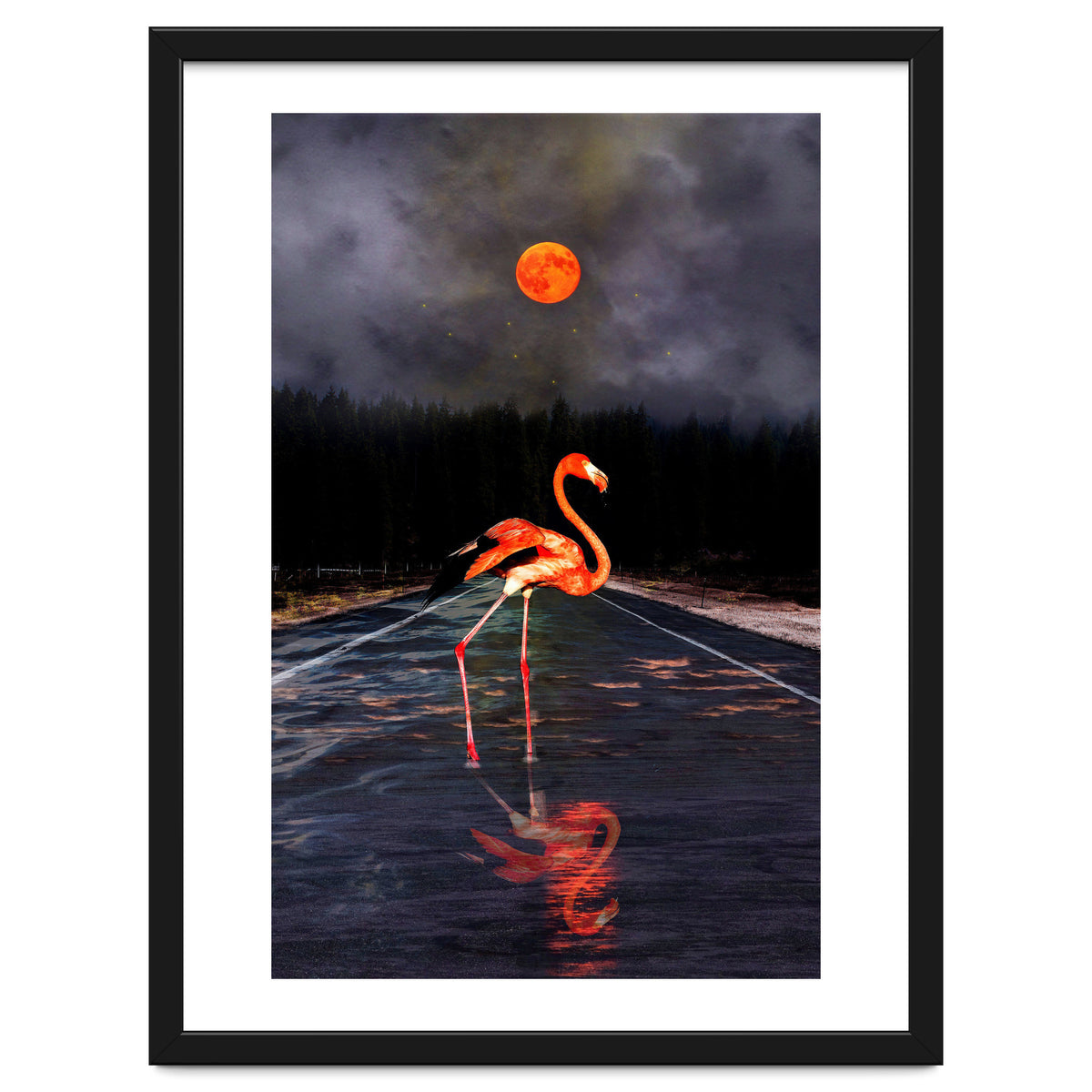 Flamingo and Red Moon