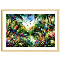 Watercolor Tropical Birds In The Jungle