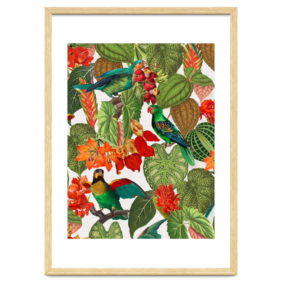 Tropical Parrots In Flower Jungle