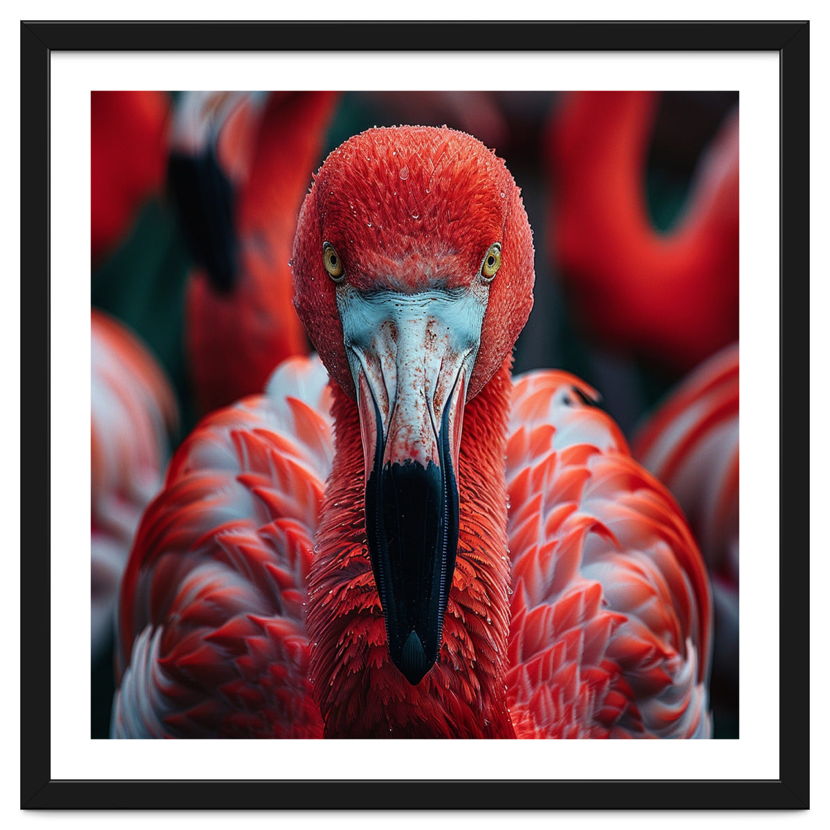 Close Up Flamingo Head With Bright Red Feathers