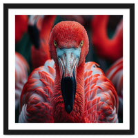 Close Up Flamingo Head With Bright Red Feathers