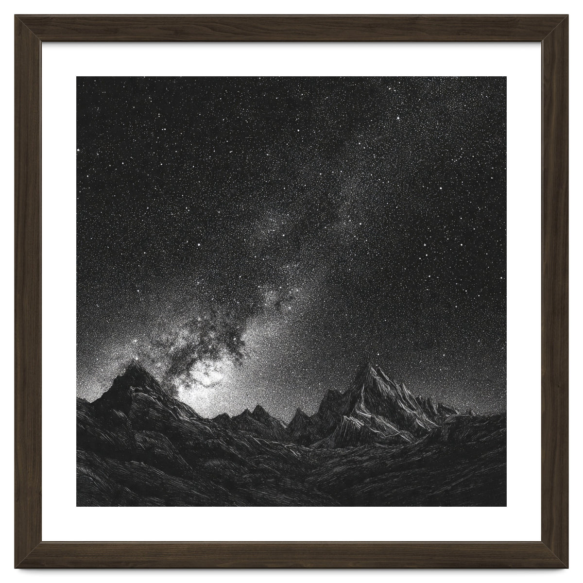 Starlit Mountain Majesty: Detailed Monochrome Milky Way