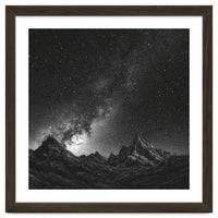 Starlit Mountain Majesty: Detailed Monochrome Milky Way