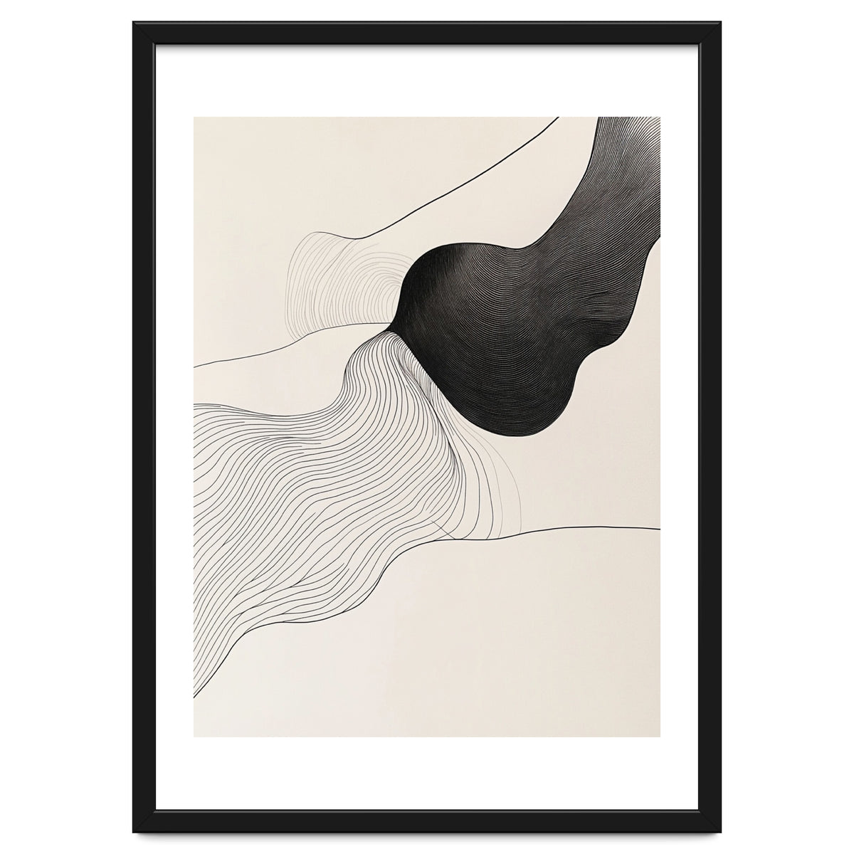 Abstract Black And White Organic Flowing Lines Art