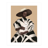 Woman In Stripes Holding A White Rabbit (Print Only)