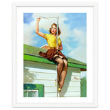 Pinup Sexy Girl Setting Up The Antenna On The Roof thumbnail