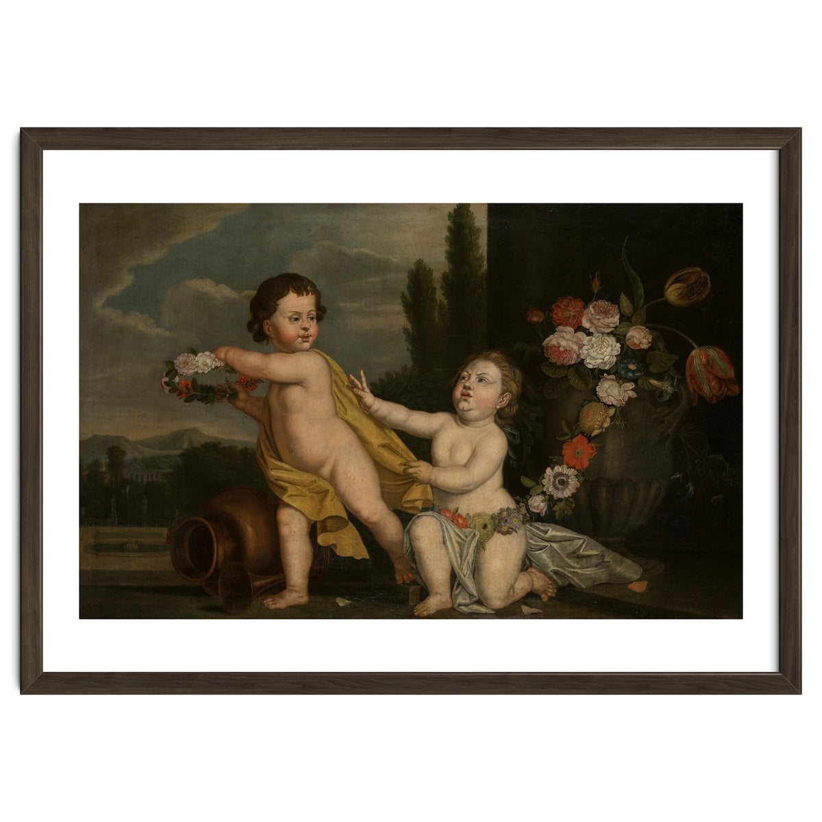 German Master (18th Century) – Two Putti with Garlands of Flowers