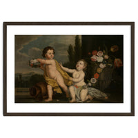 German Master (18th Century) – Two Putti with Garlands of Flowers