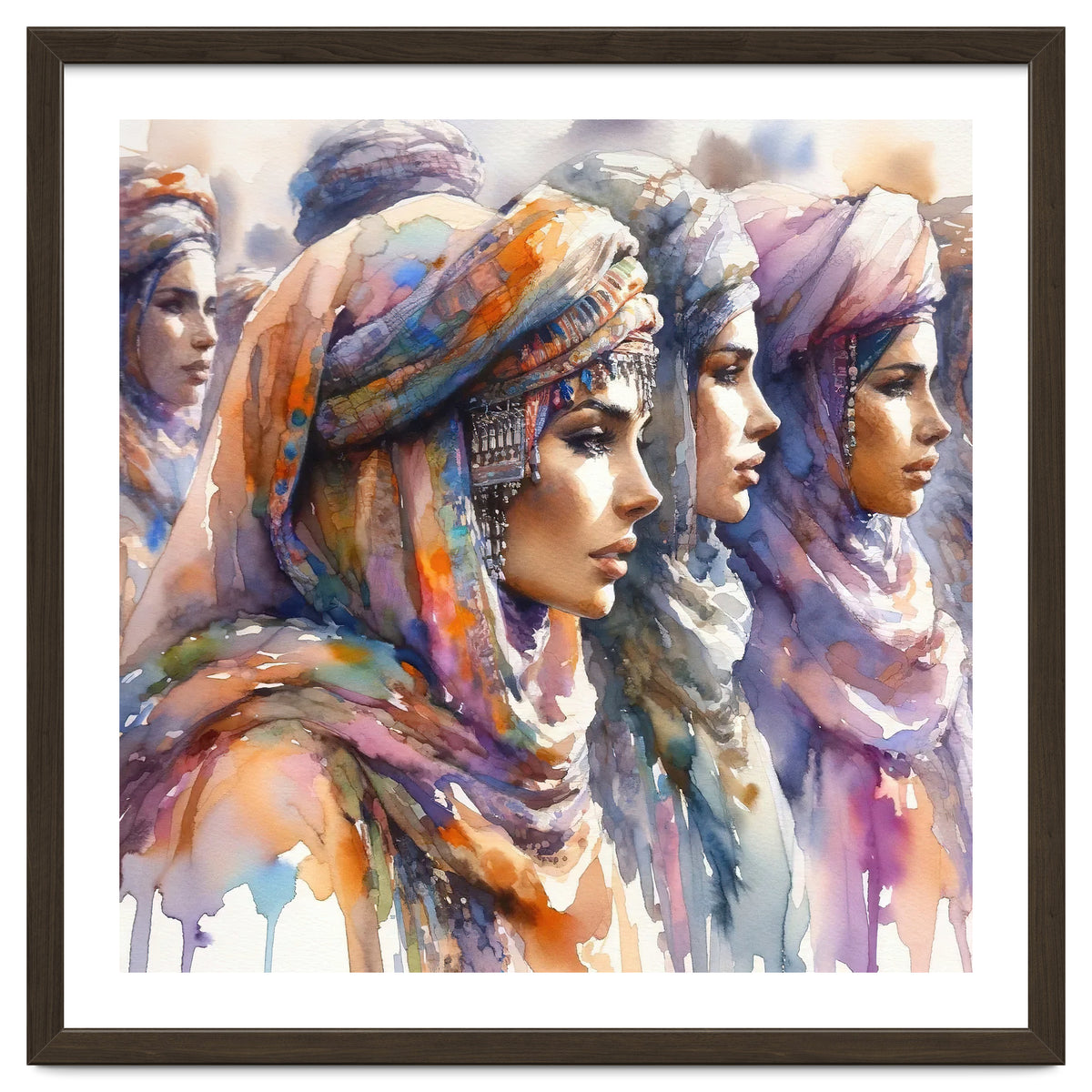 Tuareg Women Procession Watercolor