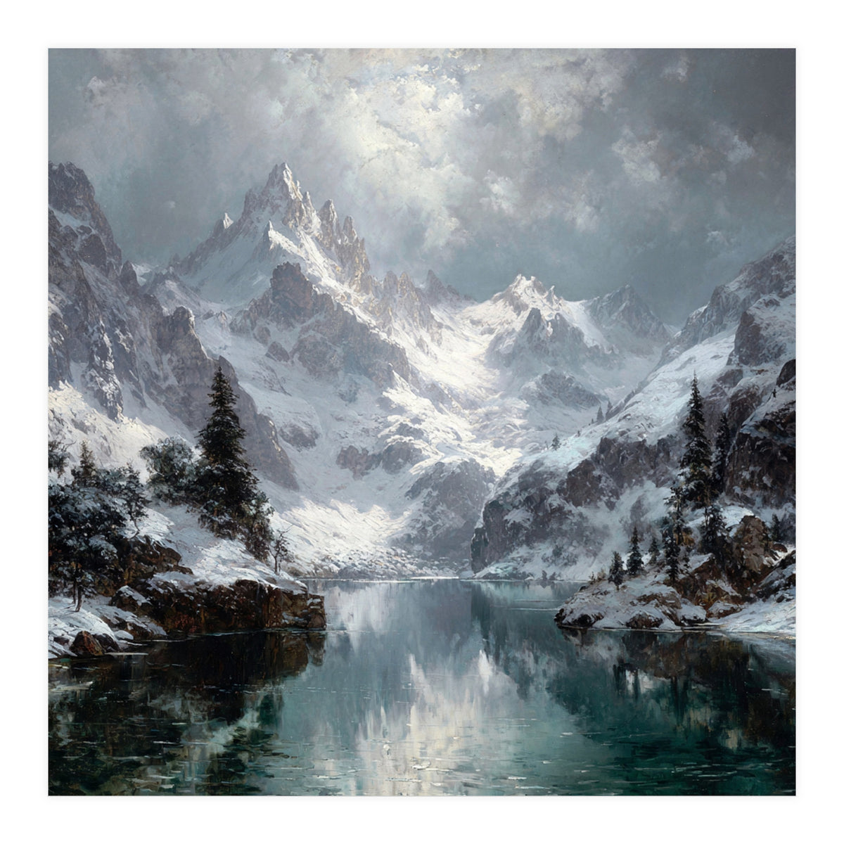Majestic Snow-Capped Alpine Peaks Reflecting (Print Only)