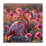 Pink Flamingo Standing In A Field Of Flowers (Print Only) thumbnail