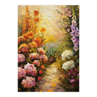 Golden Hour Summer Garden Path Oil Painting (Print Only)