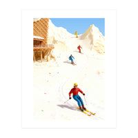 Skiing on Ice Cream Mountains, Miniature Skiers Winter Art Print for Kitchen Decor (Print Only)